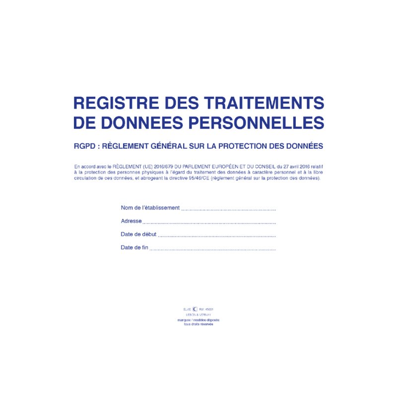 ELVE guide Traitement des données personnelles RGPD, A4 paysage, vert émeraude, 60 pages